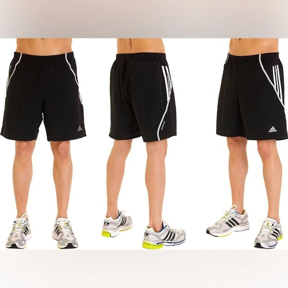 ADIDAS Run Shorts 7” Athletic Black & White Back Zip Pocket Size 2XL NEW